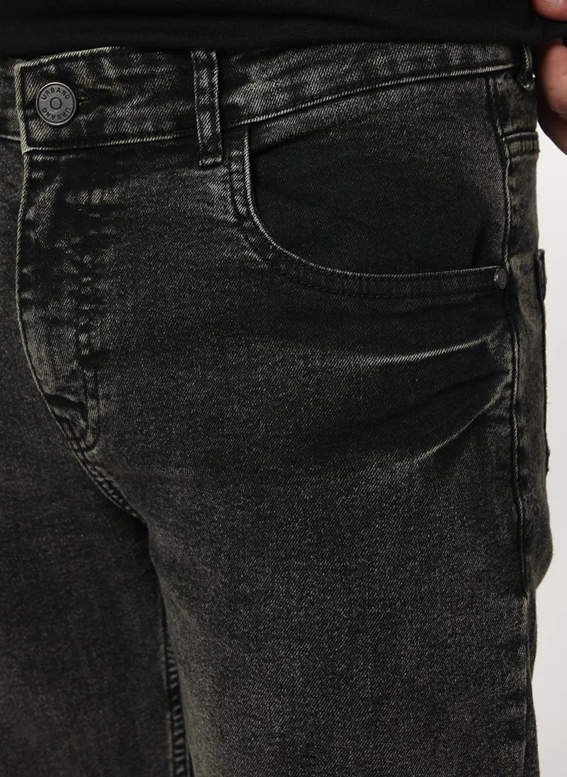 Urbano Fashion  Urbano Fashion Men's Black Regular Fit Heavy Washed Denim Jeans Stretchable for Men | Best Price UAE